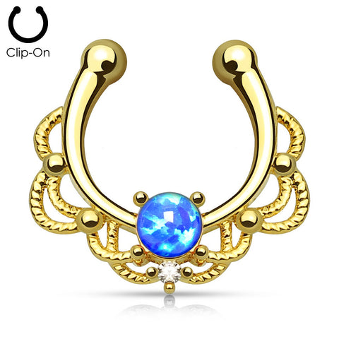 Septum Non Piercing Gold Plate Lacey Single Faux Opal  Hanger