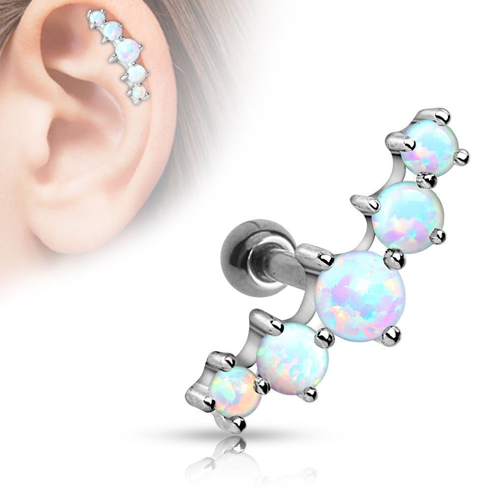 Five Opal Ball 316L Surgical Steel Tragus/Cartilage Barbell 16g 4mm