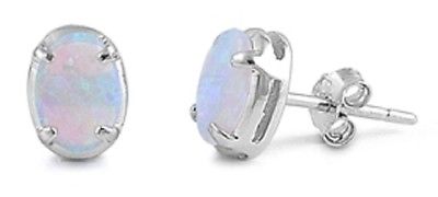 Sterling Silver W/ Lab Opal Post Earrings