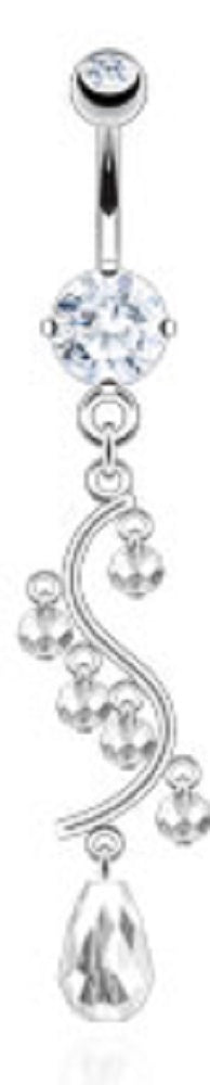 Belly button ring Faceted Beads Vine Dangle 316L Surgical Steel Prong CZ Navel 14g 3/8