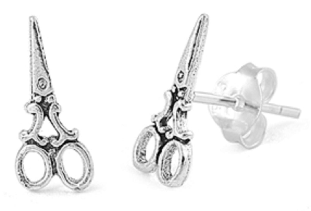 Stainless steel earrings  Silver Stud Earrings -Scissors