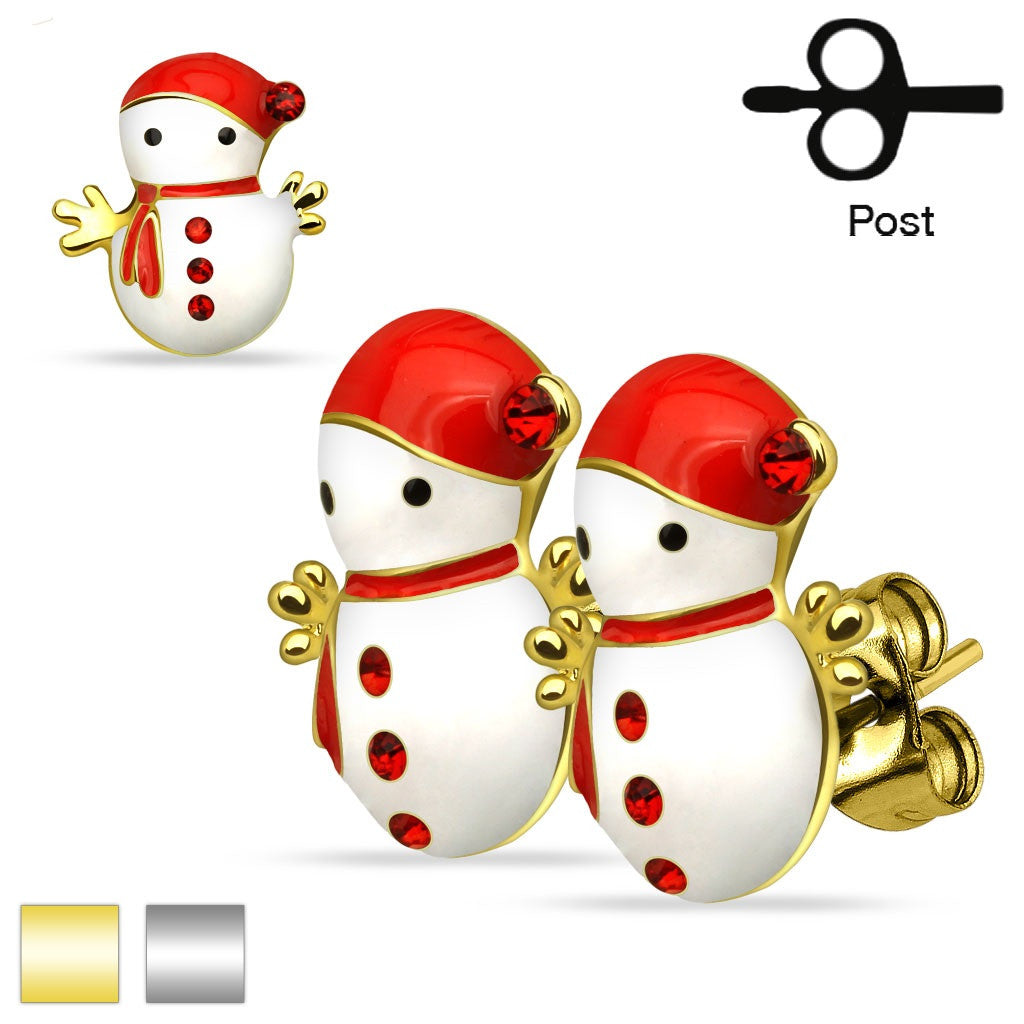 Pair of Christmas Snowmen 316L Stainless Steel Stud Earrings