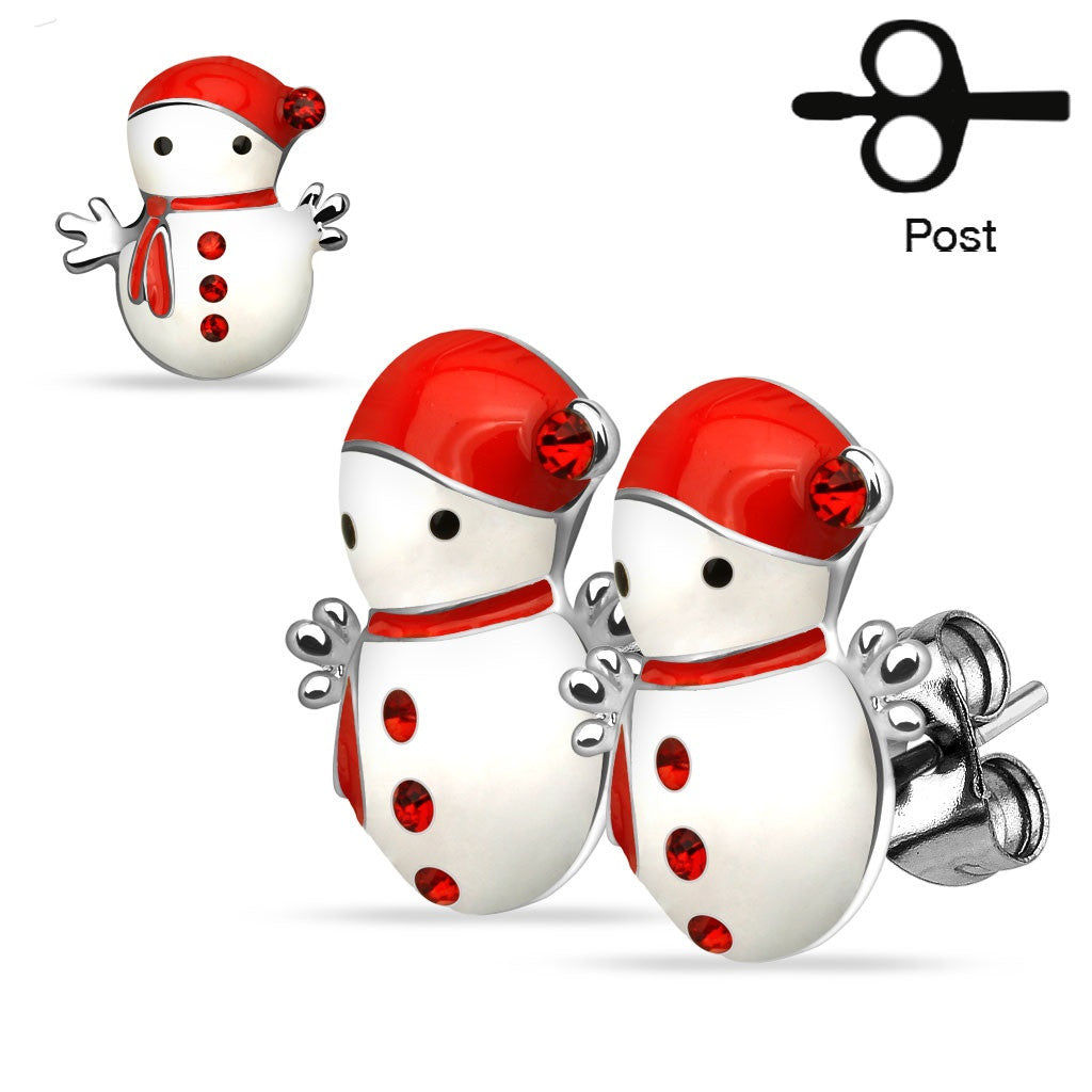 Pair of Christmas Snowmen 316L Stainless Steel Stud Earrings Holiday