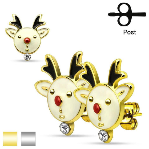 Pair of Christmas Holiday Reindeers 316L Stainless Steel Stud Earring