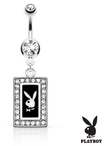 Belly Button Ring Playboy Bunny Square Frame Paved Gems Navel