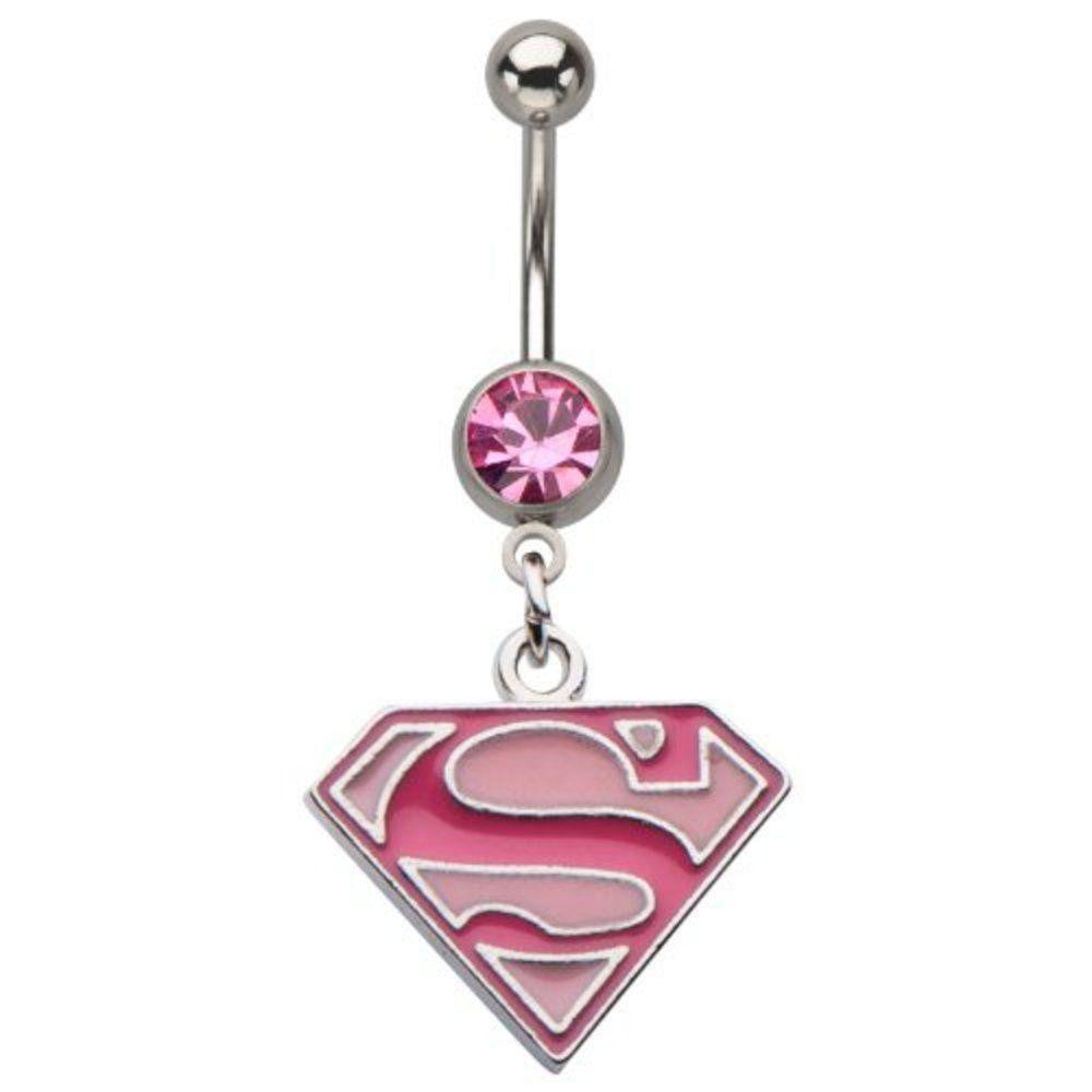 Belly Button Rings 316L, Dangle, Gem, Press Fit, Superman, Navel Ring