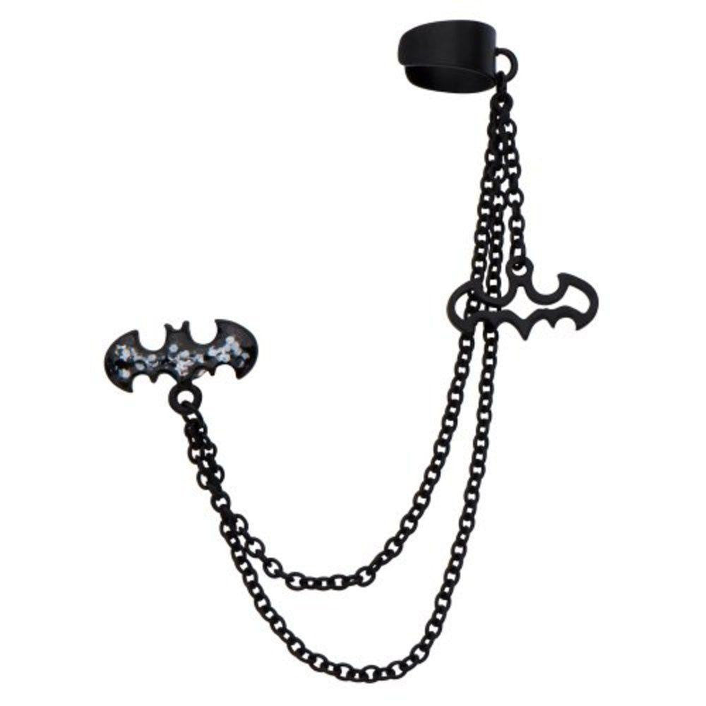 Earring Double chain linked ear cuff batman logo sold by the piece 316L IP Black