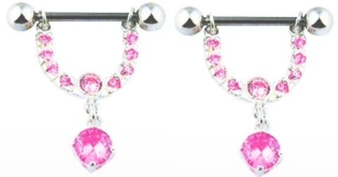 Nipple Bar Rainbow Gems with Chain Dangle Nipple Shield Sold as pair