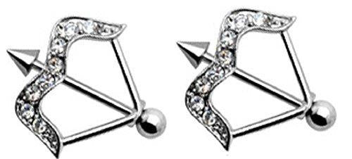 Body AccentzTM Nipple Ring Bars CZ Bow & Arrow Body Jewelry Pair 14 gauge Pair