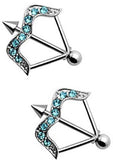 Body AccentzTM Nipple Ring Bars CZ Bow & Arrow Body Jewelry Pair 14 gauge Pair