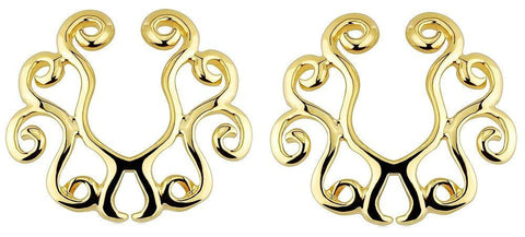 Nipple Rings non pierce Non-Piercing Clip On Gold Plate Tribal Floral Pair