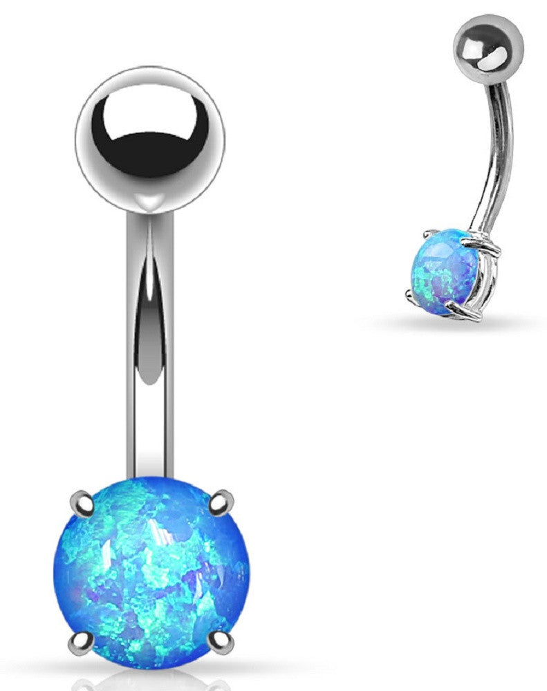 Belly Button Ring Navel Basic Non Dangle Opal Prong Set 316L Surgical Steel