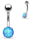 Belly Button Ring Navel Basic Non Dangle Opal Prong Set 316L Surgical Steel