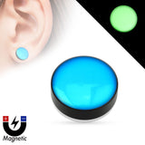 Earrings Rings Magnetic Epoxy Dome Top Black Acrylic Glow in the Dark Fake Magnetic Plug Sold as a pair