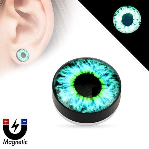 Earrings Rings Magnetic Eyeball Top Black Acrylic Glow in the Dark Fake Plug Pair