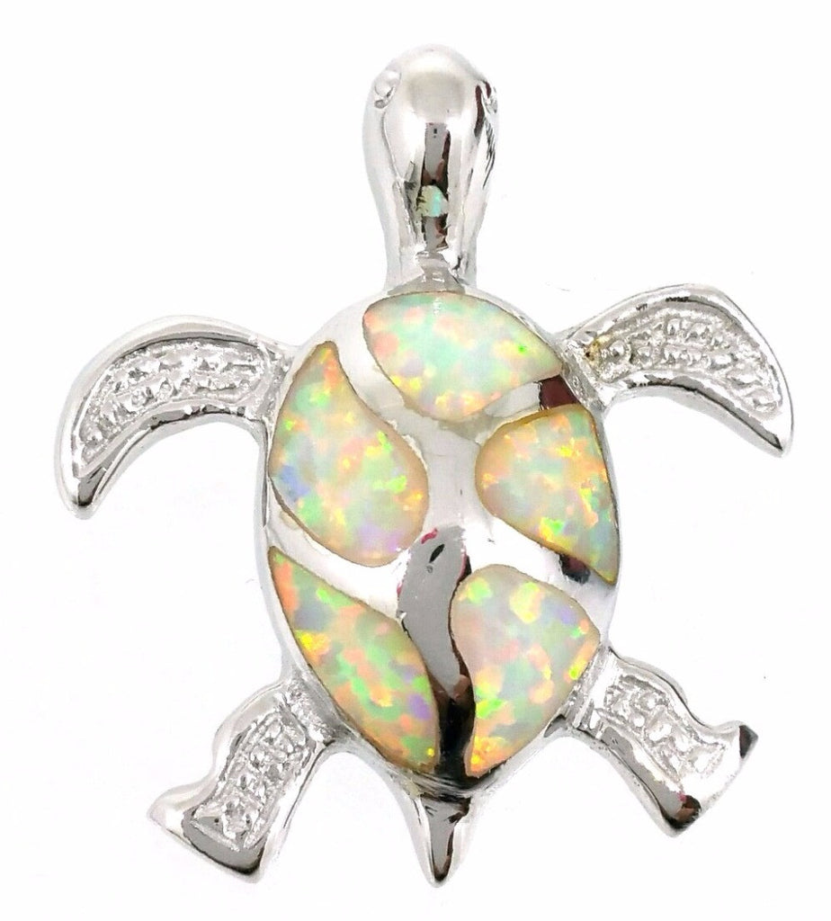 Silver Pendant W/ Lab Opal Turtle .925
