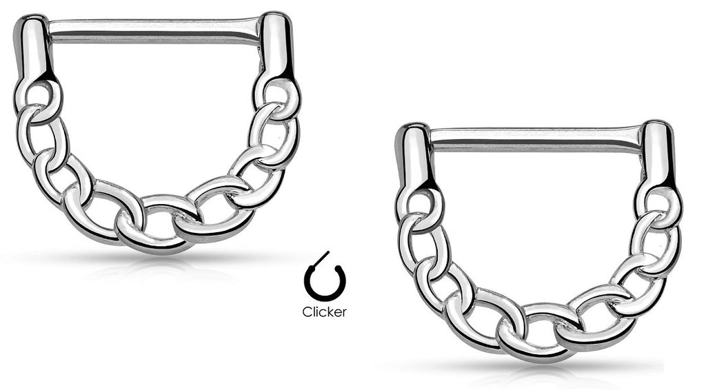 Nipple ring Linked Chain Design 316L Surgical Steel Nipple Clicker Ring pair
