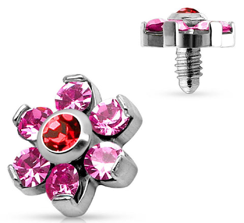 Prong Crystal Flower 316L Surgical Steel Internally Threaded Dermal Anchor Top 4mm top 14g