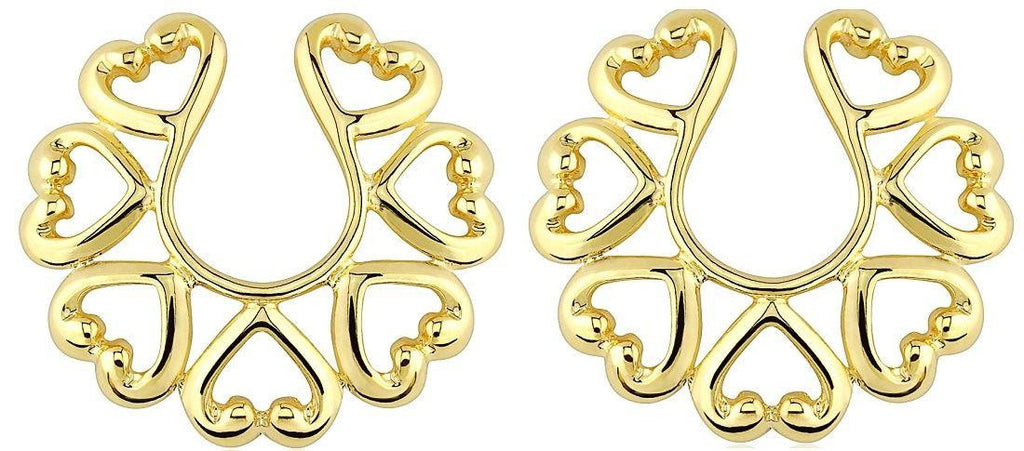 Nipple Rings non pierce Non-Piercing Clip On Gold Plate Vintage Hearts Pair