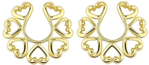 Nipple Rings non pierce Non-Piercing Clip On Gold Plate Vintage Hearts Pair