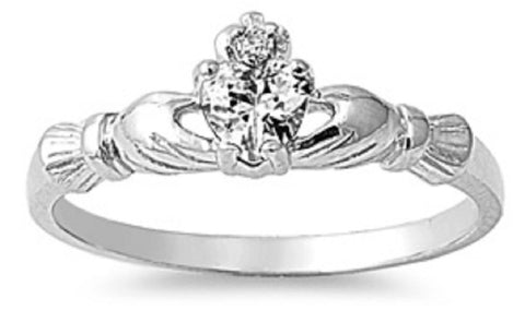 STERLING SILVER RING W/CZ Faux CZ Claddagh pinky right hand