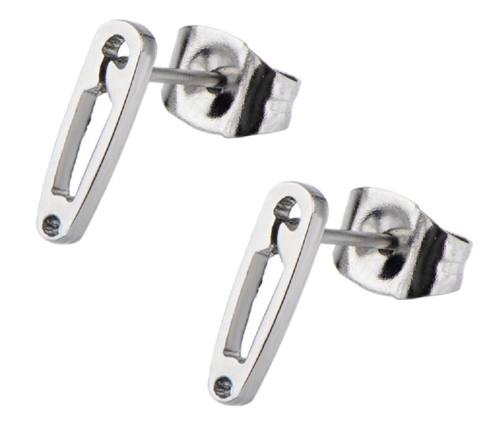 Stainless Steel Safety Pin Cut Out Stud Post Earrings. Size: 3mm x 10mm