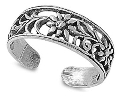 .925 Sterling Silver Toe Ring - Flower  6mm