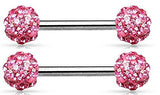 Nipple Ring Crystal Paved Ferido Balls 316L Surgical Steel Nipple Bar Pair