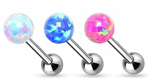 Tongue Rings 316L Surgical Steel Barbell 6mm Synthetic Opal Ball Internally