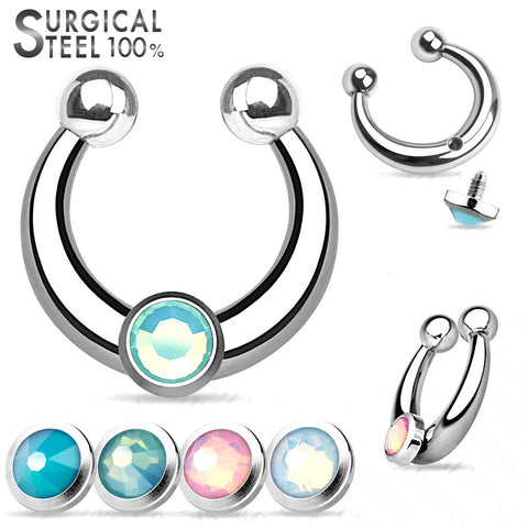 Septum 316L Surgical Steel Fake Septum Hanger with 4 Interchangable Opalite Set Threaded Tops