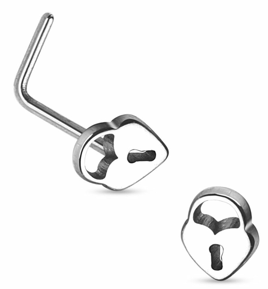 Heart Lock Top 316L Surgical Steel L Bend Nose Ring 20 gauge  1/4