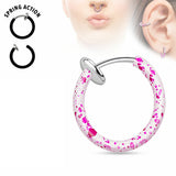Spring Action Splatter Over 316L Stainless Steel Non-Piercing Septum, Ear and Nose Hoop
