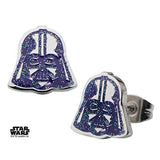 Stainless Steel Star Wars Darth Vader Purple Glitter Enamel Stud Earrings