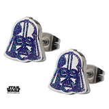 Stainless Steel Star Wars Darth Vader Purple Glitter Enamel Stud Earrings