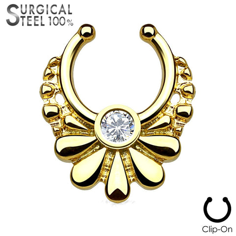 Septum All 316L Surgical Steel Fake Septum Hanger Flower with Crystal Center