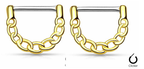 Nipple ring Linked Chain Design 316L Surgical Steel Nipple Clicker Ring pair