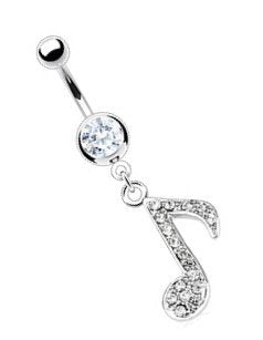 Body Accentz&reg; Belly Button Ring 316L Surgical Steel Multi Gem Paved Music Note Navel Ring Body Jewelry 14g 3/8"