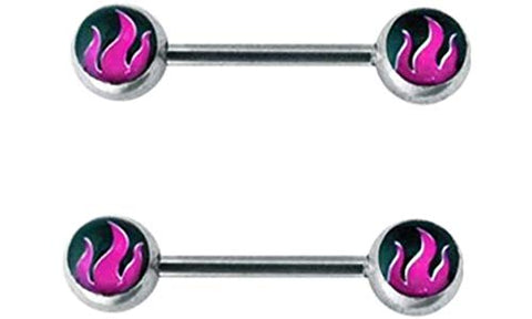 Body Accentz&reg; Nipple Ring Bars Flame Body Jewelry Pair 14 gauge