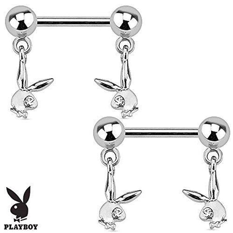 Playboy Bunny with Gemmed Eye Dangle 316L Surgical Steel Nipple Bar [Jewelry]