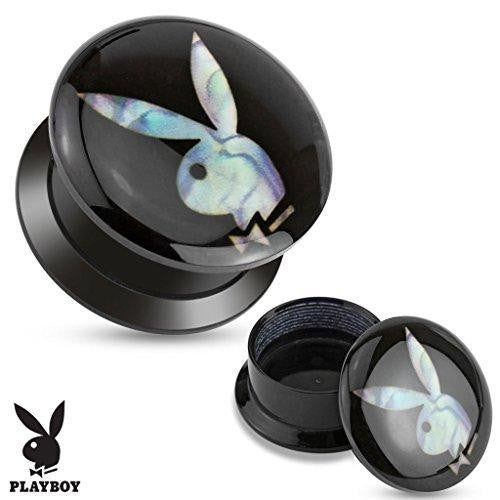 Earrings Rings Mother of Pearl Playboy Bunny Inaly Black Acrylic Screw Fit Pair