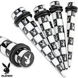 Printed Black/White Playboy Bunny Checkered Pattern Acrylic Taper Plug with O...
