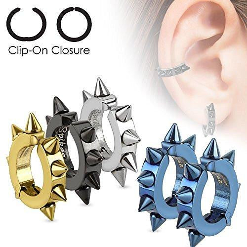 Oval Hoop Pair of 316L Surgical Stainless Steel IP Non-Piercing Clip On Earri...