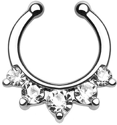 Five Paved Gem Non-Piercing Septum Hanger Rainbow