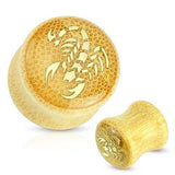 Earrings Golden Scorpion Enamel Inlay Organic Bamboo Saddle Fit Plug Pair