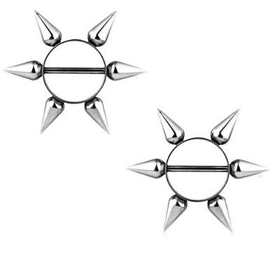 Body Accentz&trade; Nipple Ring Bars Spike Jewelry Pair 14 gauge Sold as pair