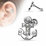 Tragus Barbell CZ Paved Anchor 316L Surgical Steel Cartilage Bar 16g