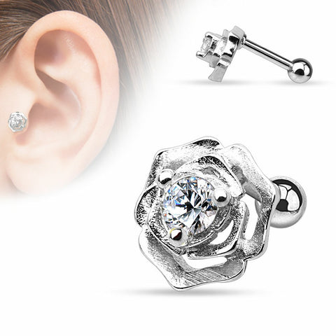 Tragus Barbell CZ Incased 14Kt. Gold Plated over 316L Surgical Steel Cartilage Bar 16g