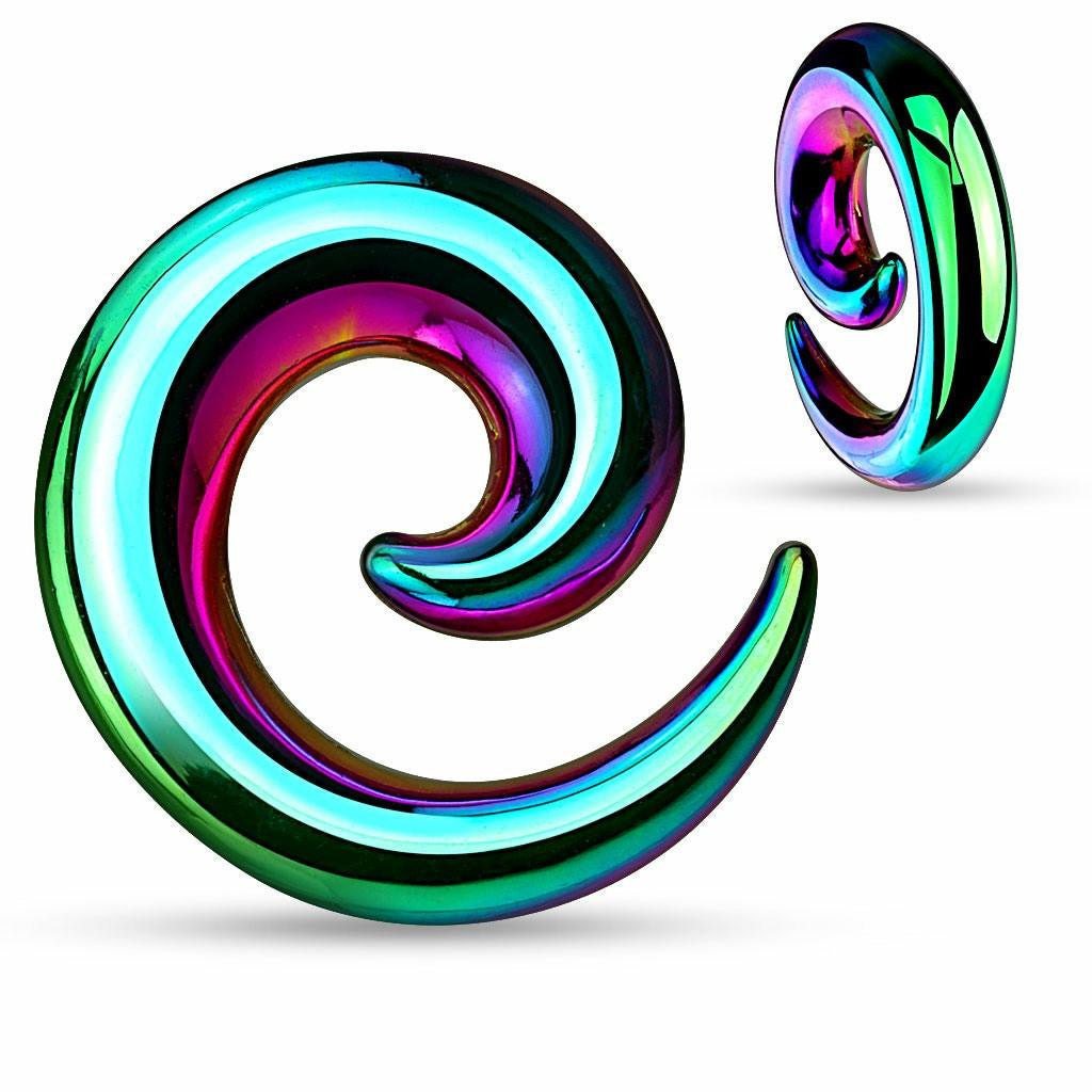 Earrings Rings 316L Surgical Steel Swirl Twist Tapers - Sold as a pair 00G Rainbow