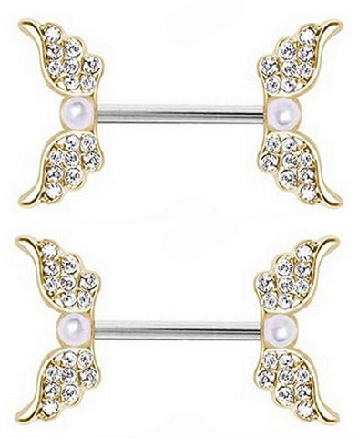 Body Accentz Nipple Ring Angel Wings bar body Jewelry sold as Pair 14g Faux Pearl