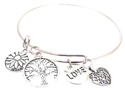 Tree of Life Bracelet - Silver Expandable Bracelet - Bangle Bracelet Love Family
